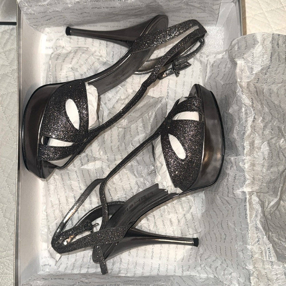 Marc Fisher Black and Silver Elegant Heels